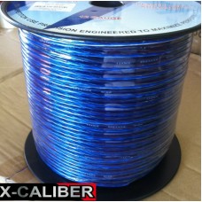 כבל רמקול דו גידי איכותי 1.5מ"מ 14GA תוצרת X-CALIBER גליל  100מ' – צבע כחול שקוף/שקוף 
