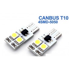 זוג נורות לדים קנבס 4 SMDX5050 בסיס T10 אור לבן , 4 לדים CANBUS