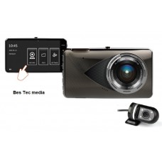מצלמת דרך לרכב  2 מצלמות מקליטות כולל מסך מגע "4 משמש קופסא שחורה לרכב -הקלטה FHD ברזולוציה גבוהה 